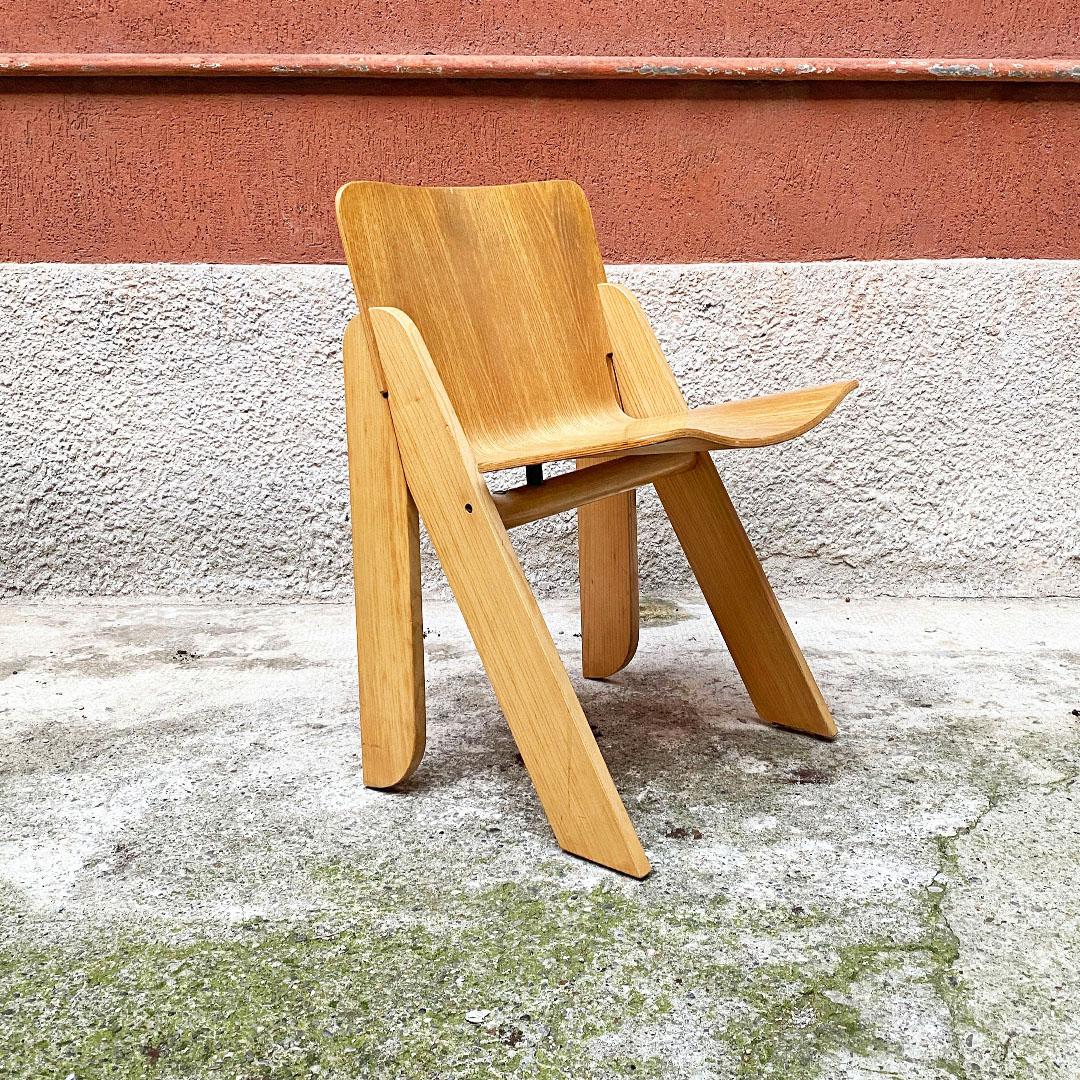 Italian Mid Century Wood Set of Peota Chairs by Gigi Sabadin for Stilwood, 1970s 1
