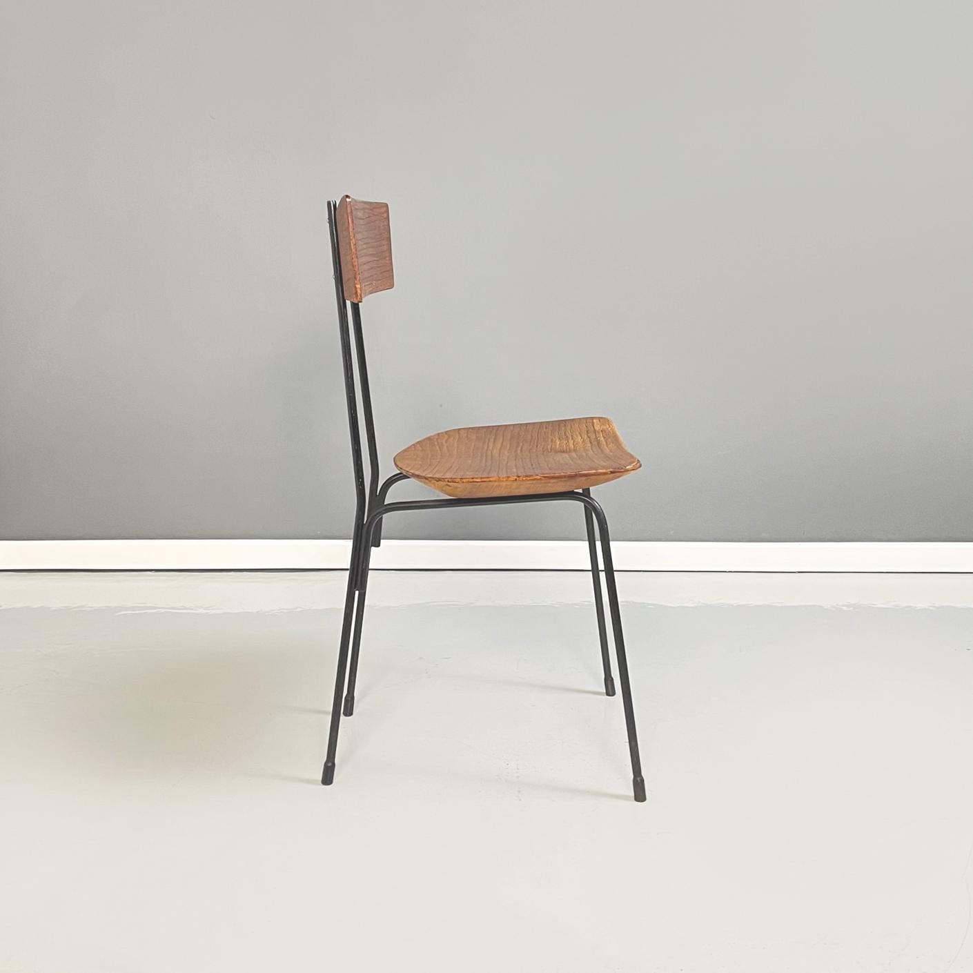 Mid-Century Modern Italian Mid-Century Wooden and Black Enamelled Metal Rod Chair, 1950s For Sale