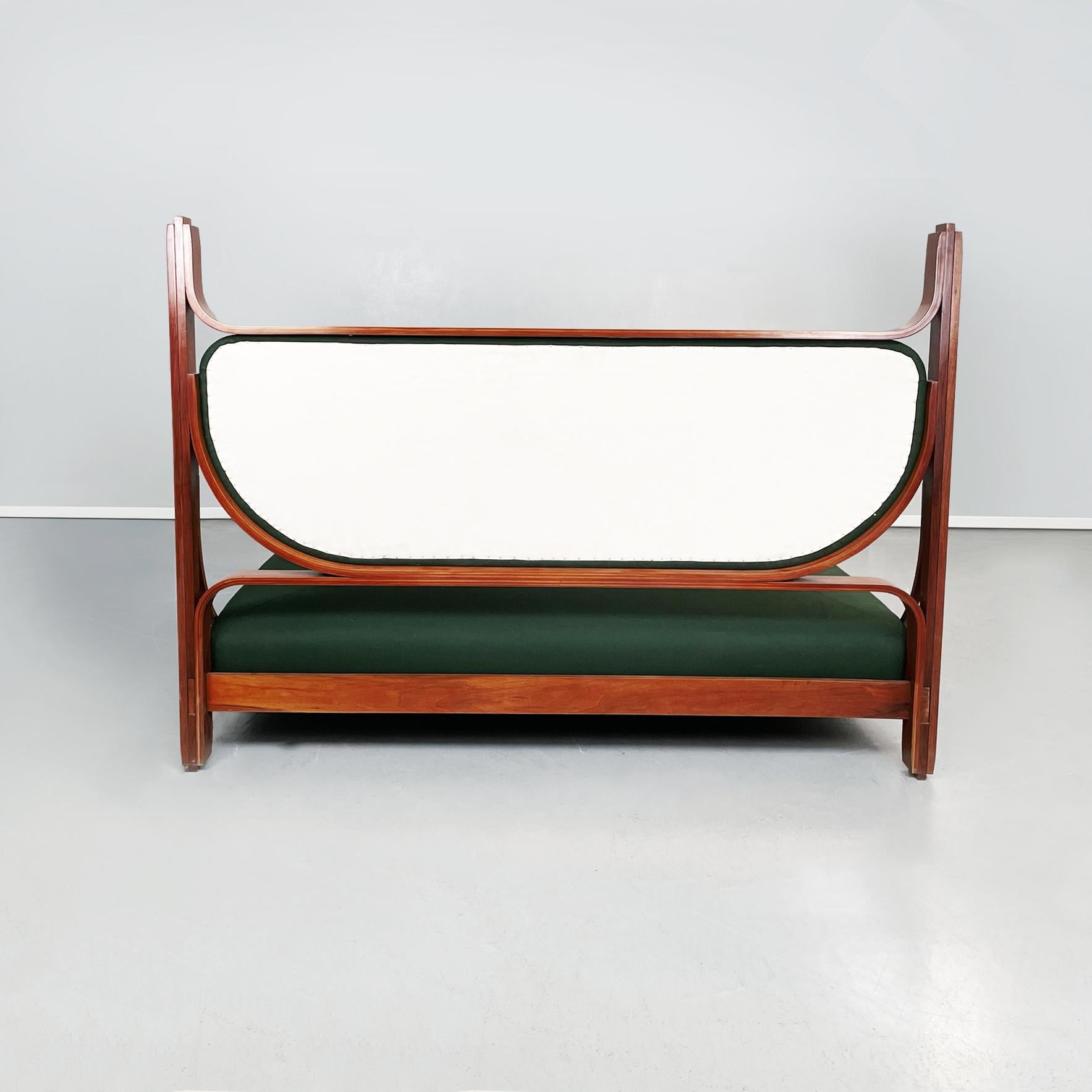 Italian midcentury Wooden and green fabric double bed L12 by Fulvio Raboni, 1959 In Good Condition For Sale In MIlano, IT