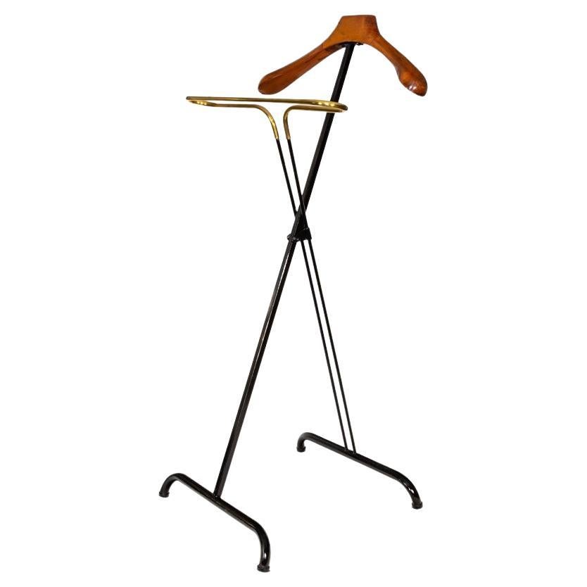 Italian Midcentury Wooden and Metal Folding Valet Stand by Fratelli Reguitti For Sale