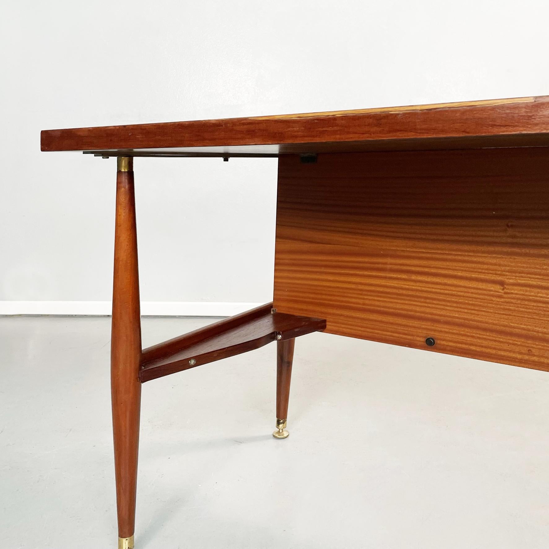 Italian Mid-Century Wooden Desk with Brass and Plastic Drawers by Schirolli 1970 6