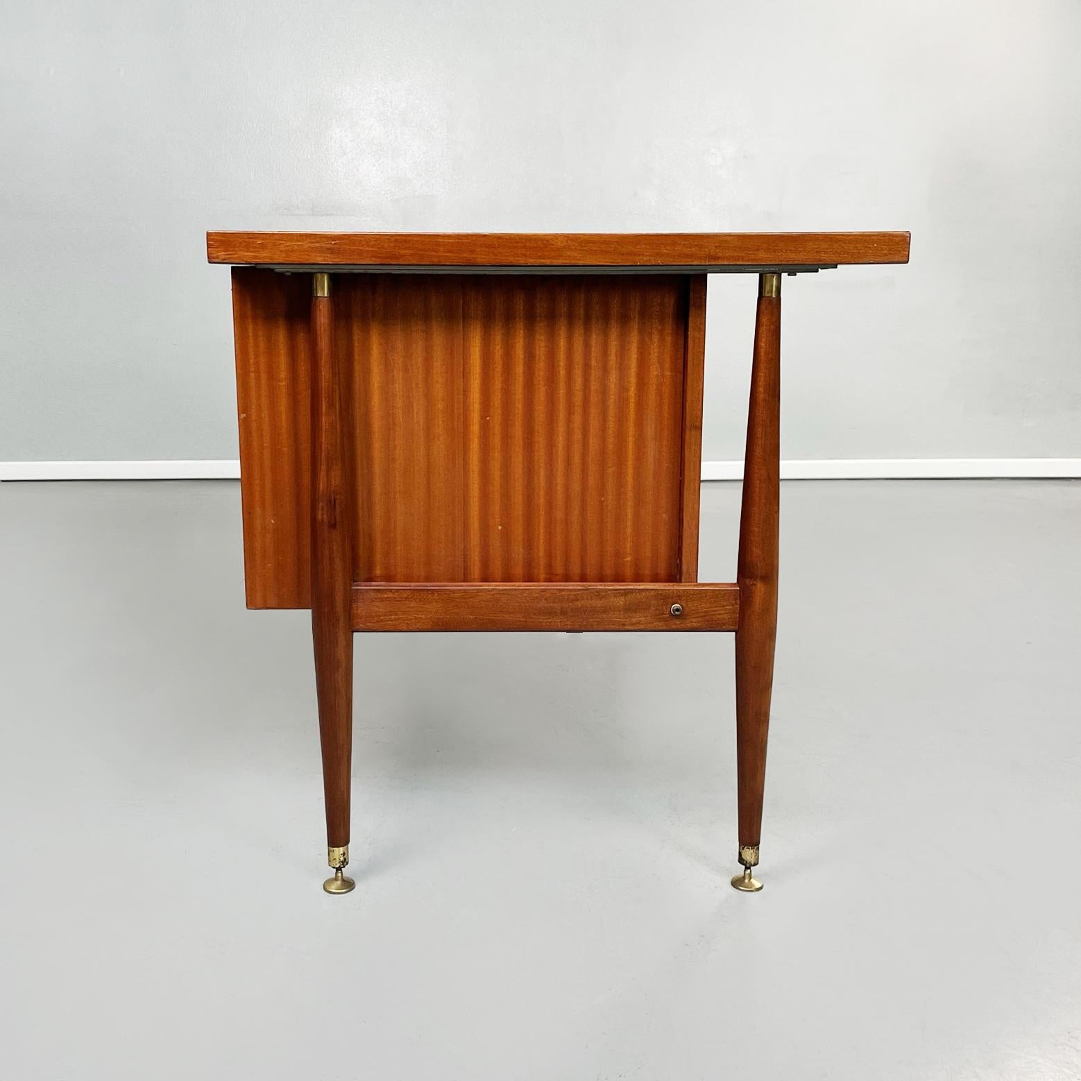Mid-Century Modern Italian Mid-Century Wooden Desk with Brass and Plastic Drawers by Schirolli 1970