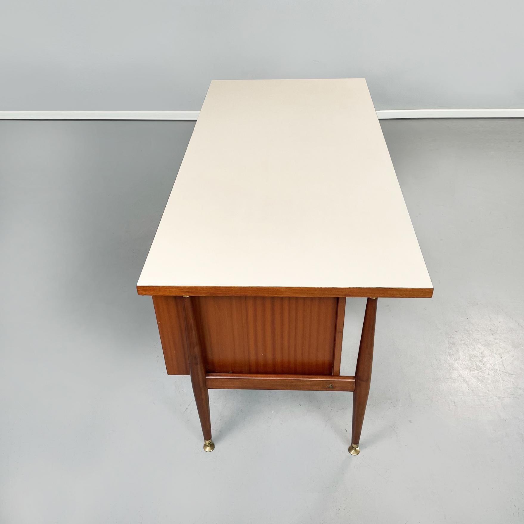 Italian Mid-Century Wooden Desk with Brass and Plastic Drawers by Schirolli 1970 In Good Condition In MIlano, IT