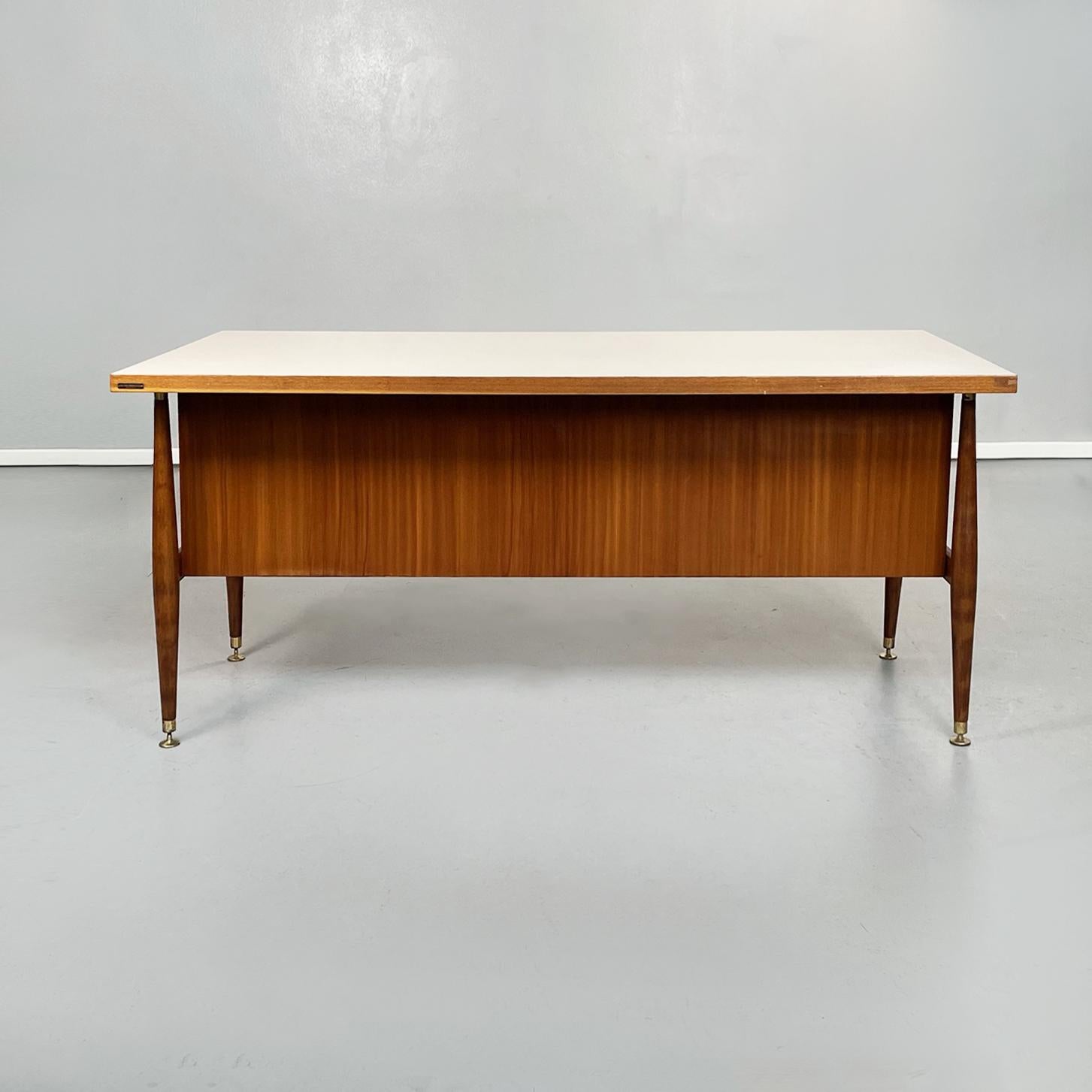 Late 20th Century Italian Mid-Century Wooden Desk with Brass and Plastic Drawers by Schirolli 1970