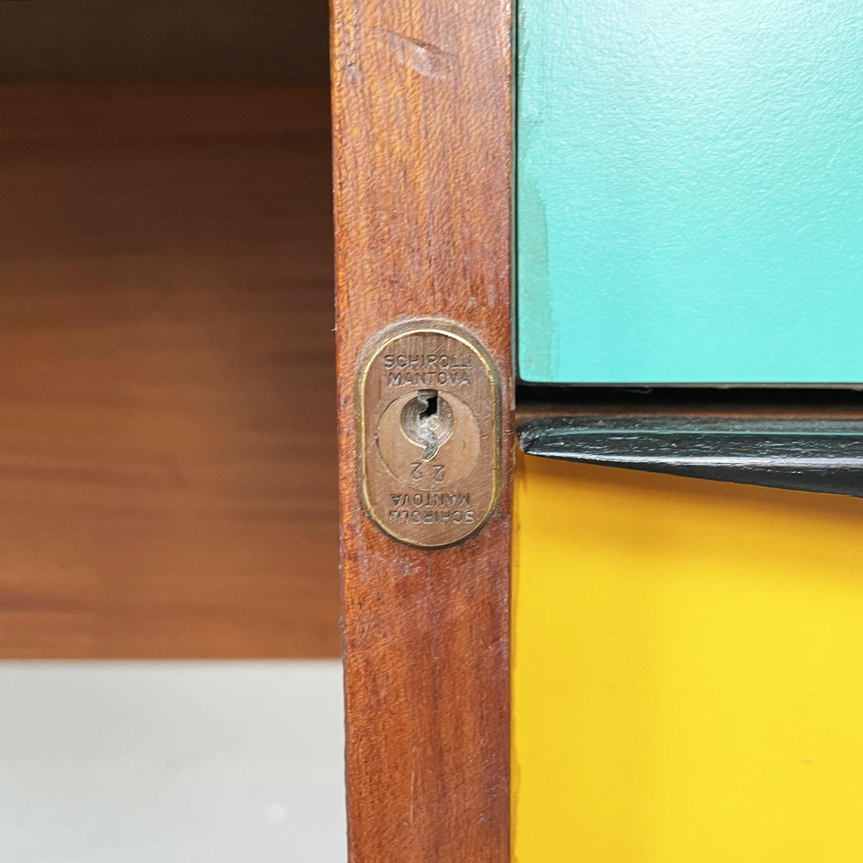 Italian Mid-Century Wooden Desk with Brass and Plastic Drawers by Schirolli 1970 4