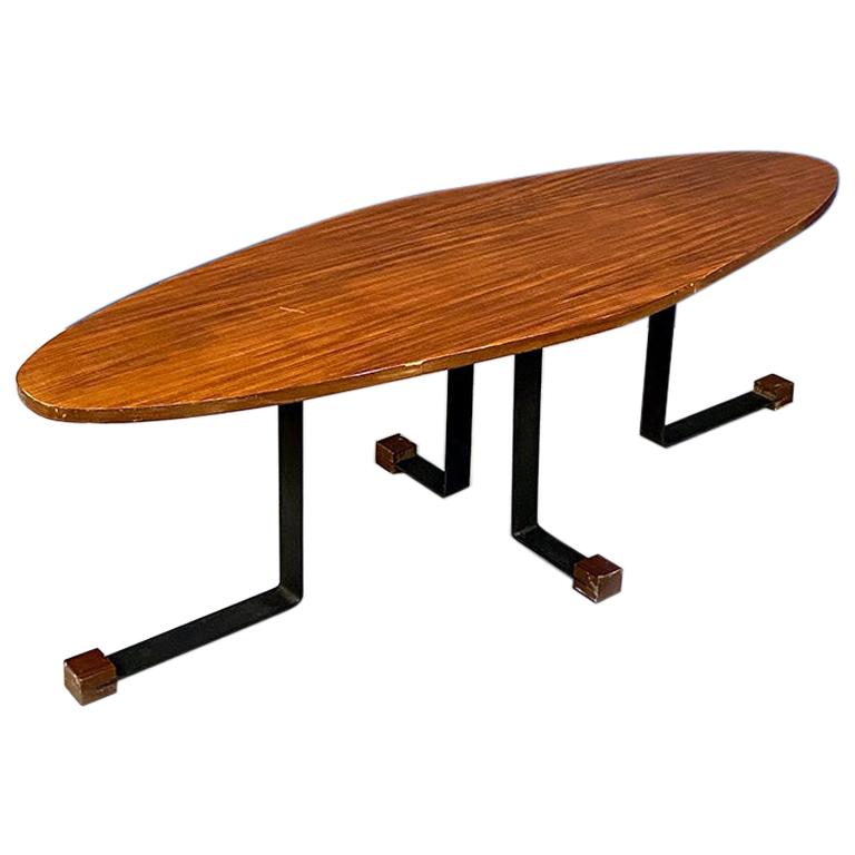Italian Mid-Century Wooden Elliptical Coffee Table by I. Ponte San Pietro, 1960s For Sale