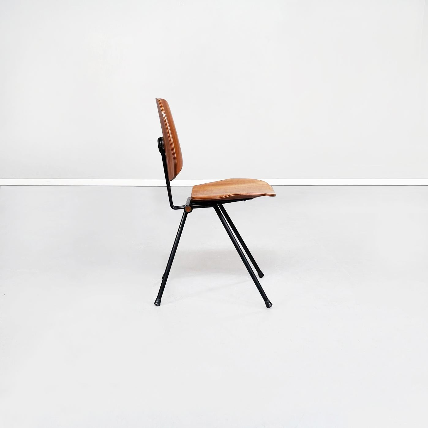 Italian Mid-Century Wooden N Black Steel S88 Chairs by Borsani for Tecno, 1955 In Good Condition In MIlano, IT