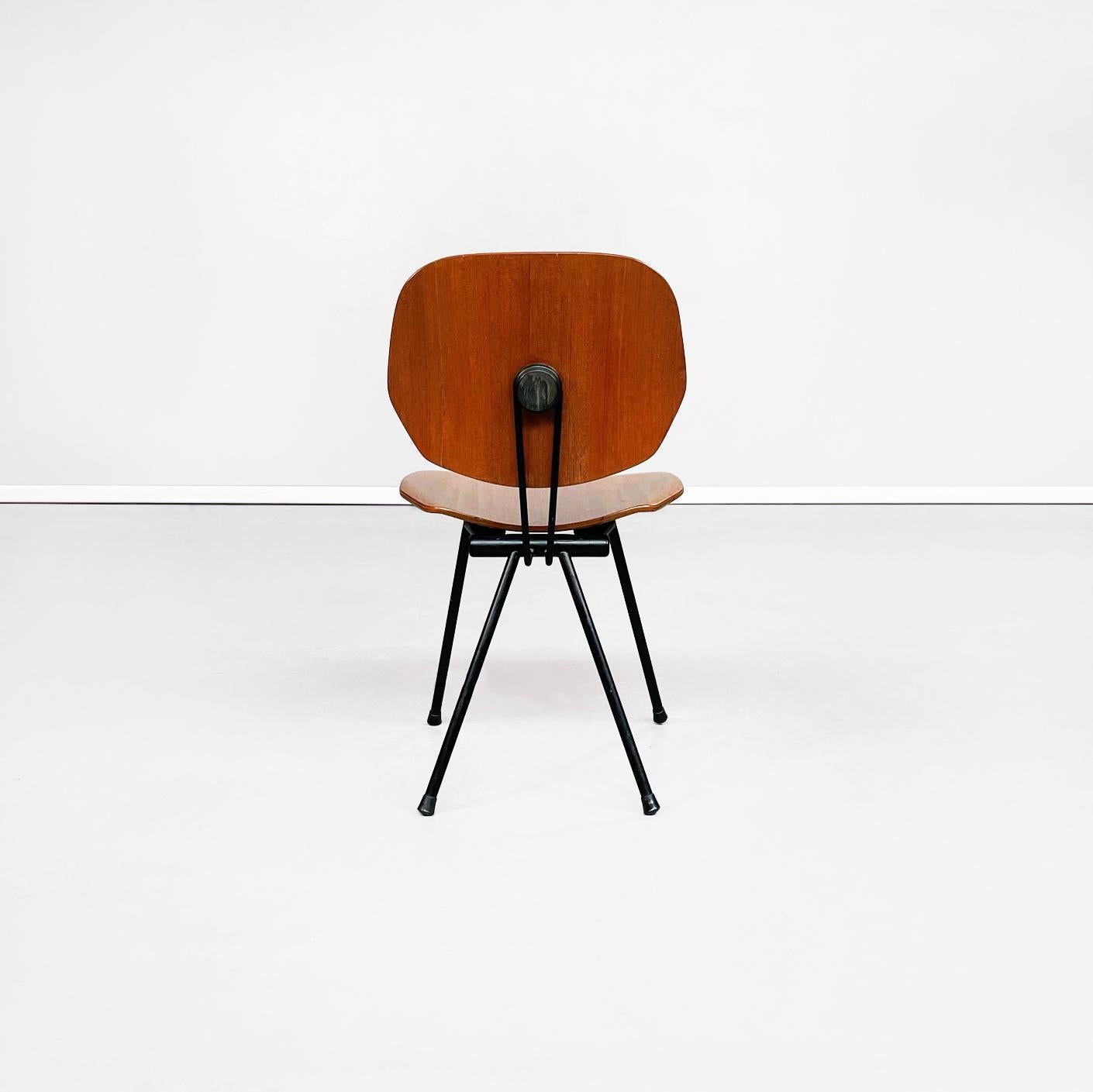 Mid-20th Century Italian Mid-Century Wooden N Black Steel S88 Chairs by Borsani for Tecno, 1955
