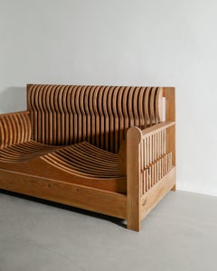 Italian Mid Century Wooden Pine Sofa by Mario Ceroli for Poltronova, 1970s