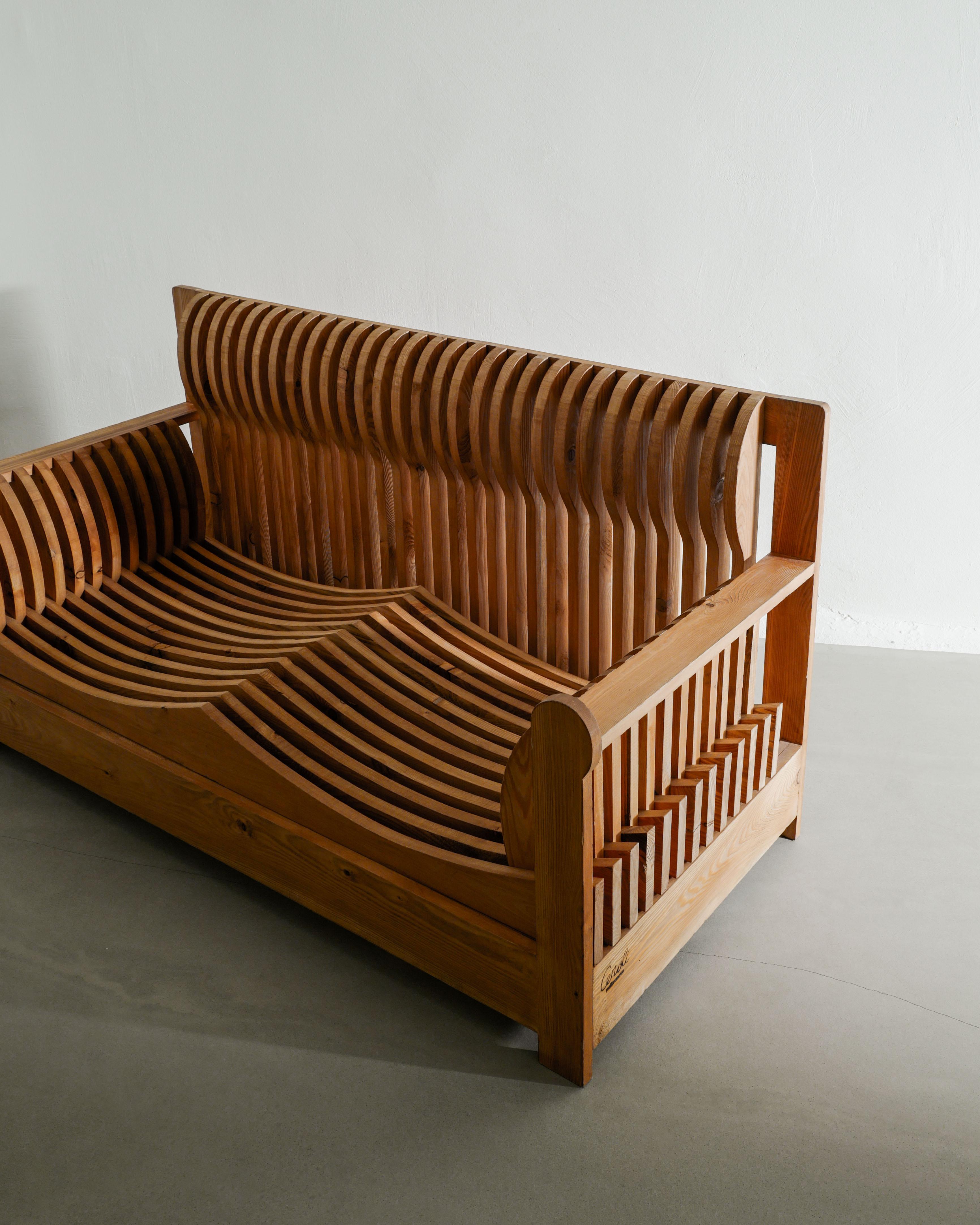 Pin Canapé en bois de pin italien du milieu du siècle par Mario Ceroli pour Poltronova, 1970 en vente