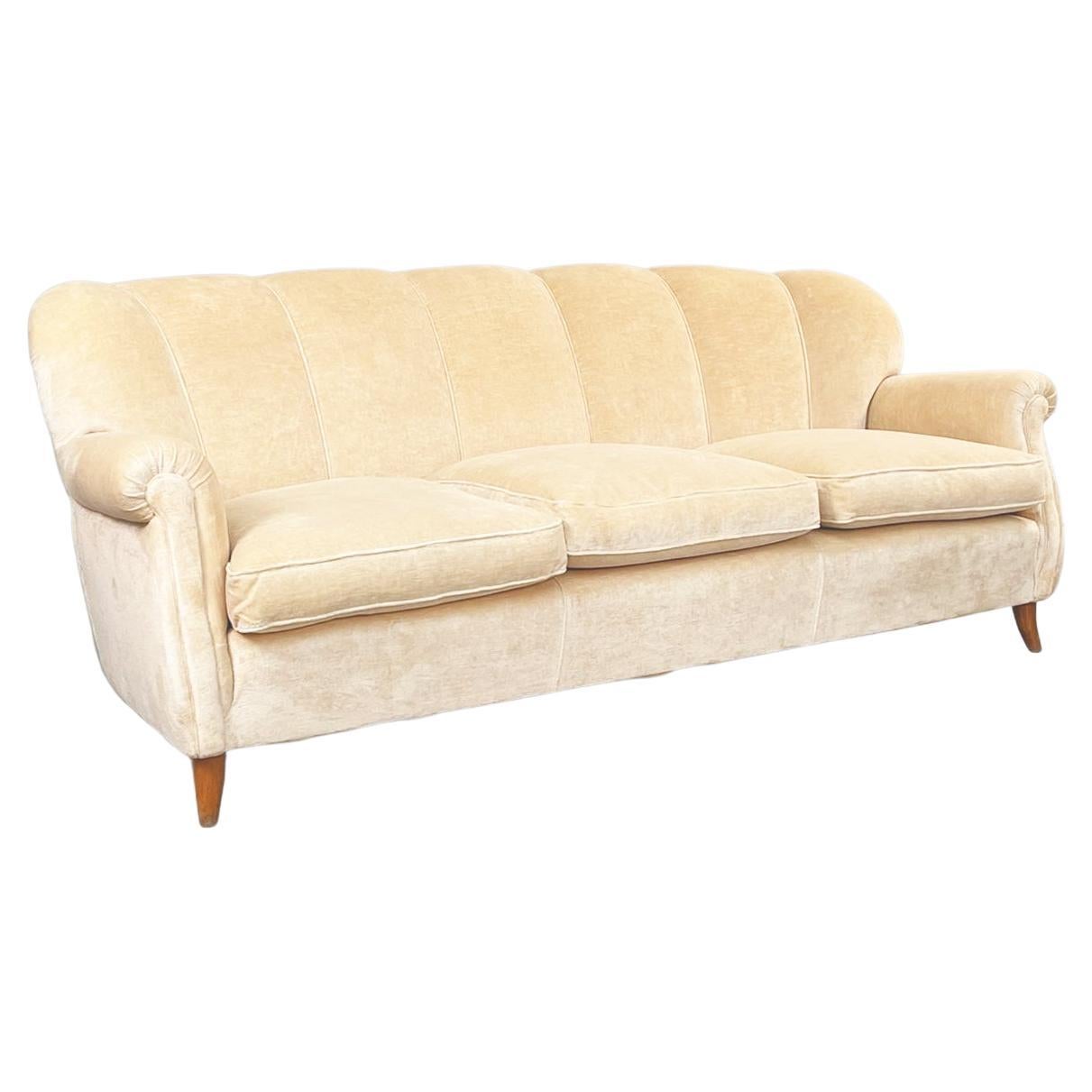 Italian Mid-Century Modern Wooden Sofa in Beige Fabric, 1960s For Sale