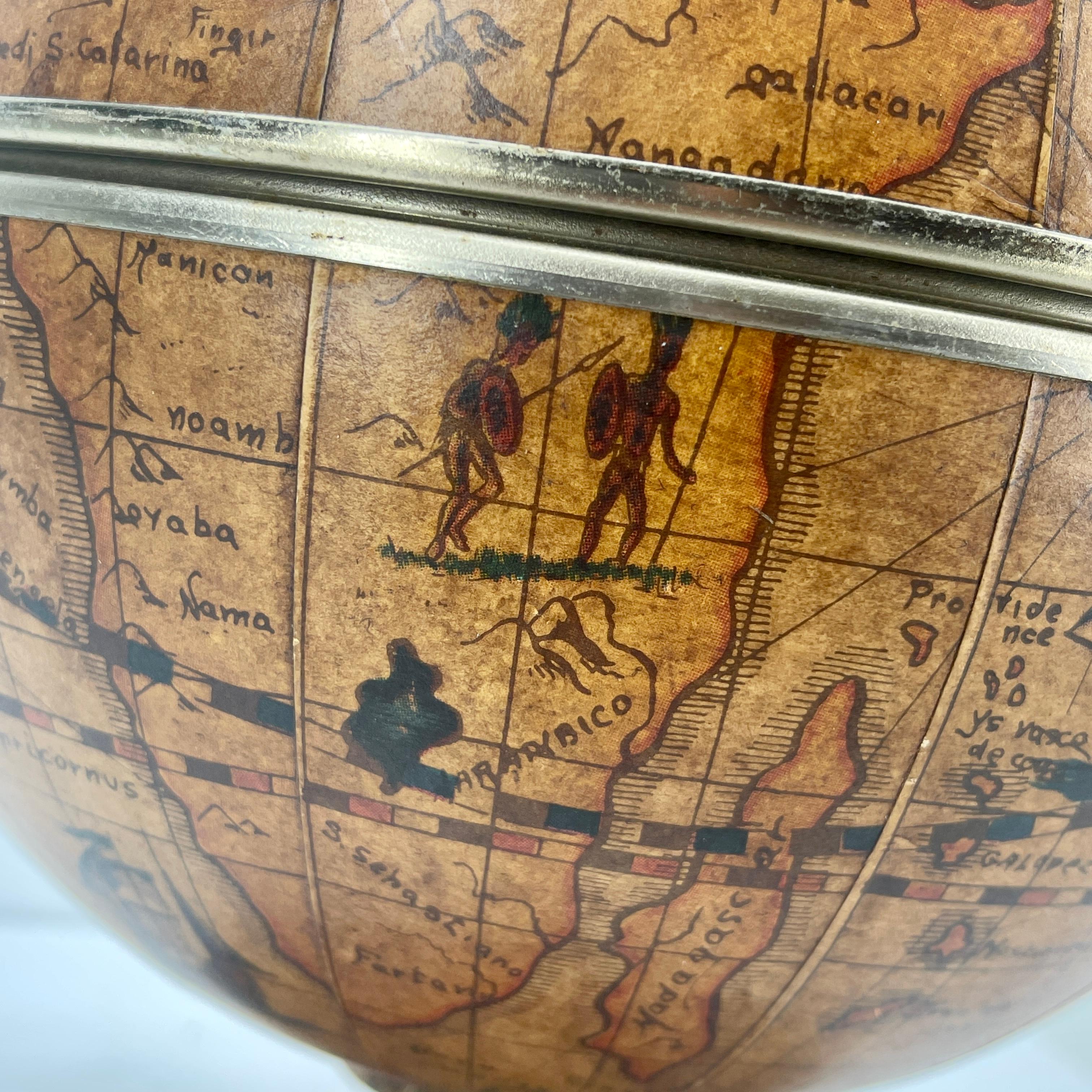 Italian Mid Century World Globe Ice Bucket on a Wooden Stand 9