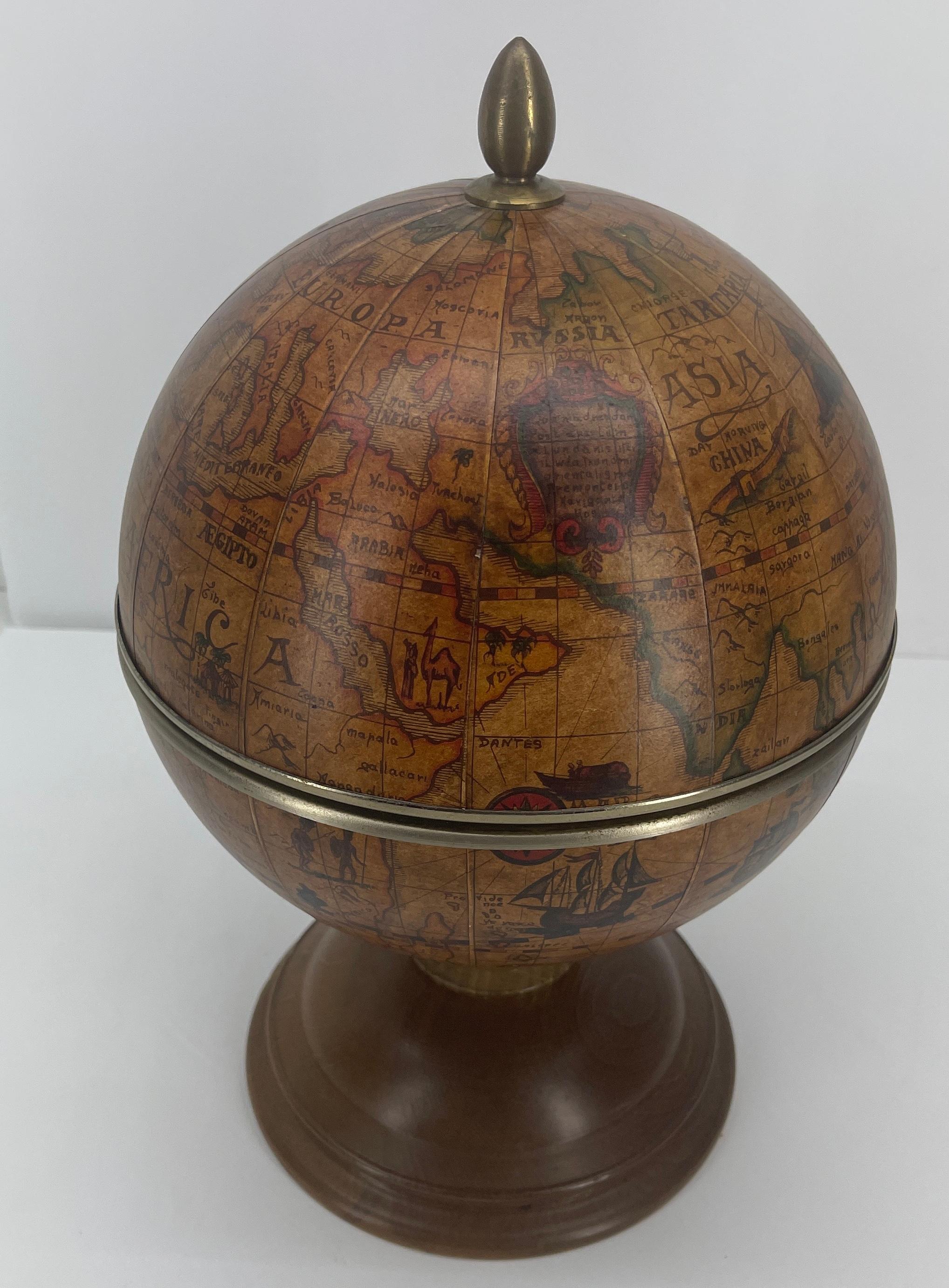 Italian Mid Century World Globe Ice Bucket on a Wooden Stand 10