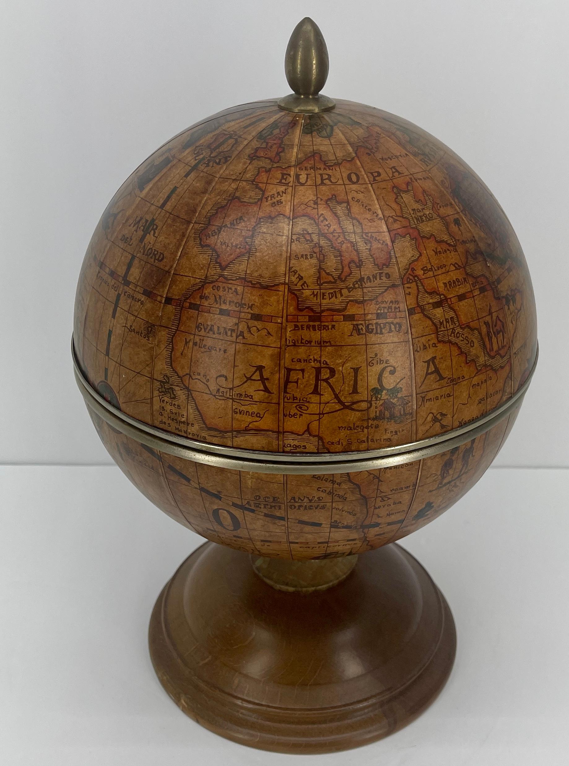 Mid-Century Modern Italian Mid Century World Globe Ice Bucket on a Wooden Stand