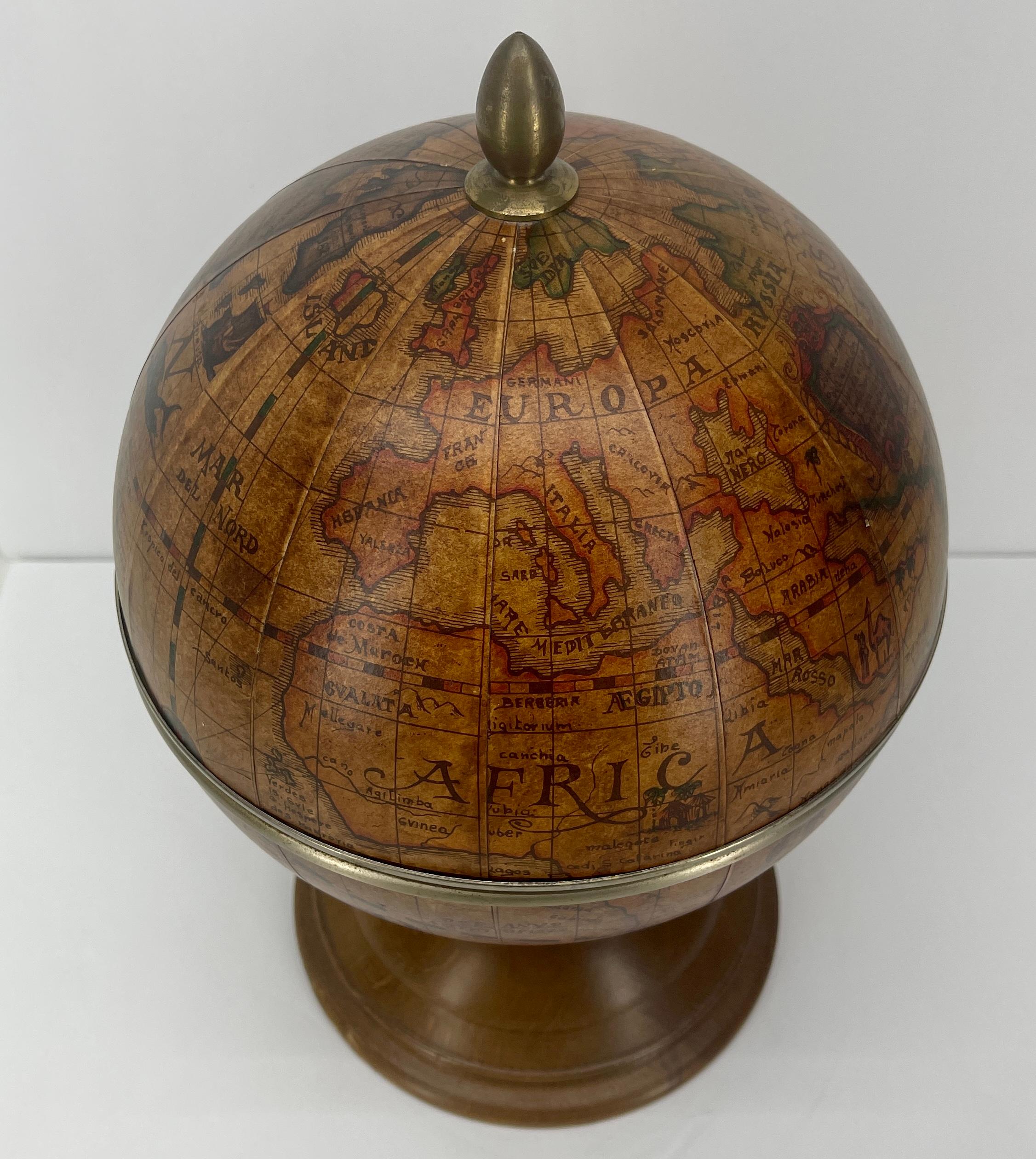 Italian Mid Century World Globe Ice Bucket on a Wooden Stand In Good Condition In Haddonfield, NJ