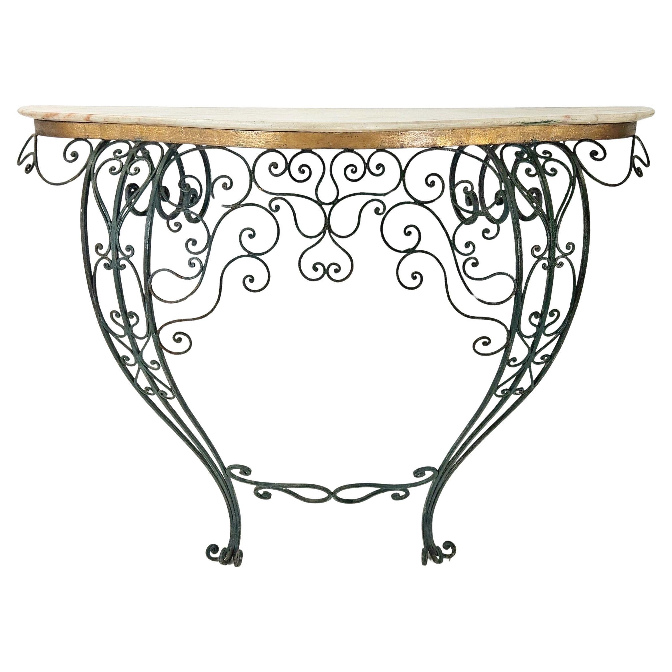 Italian Mid-Century Wrought Iron Console with Marble Top