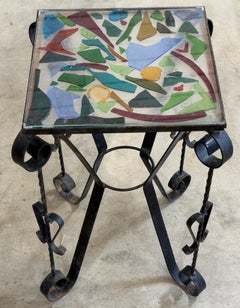 Italian Mid-Century Wrought Iron Mosaic Glass Side Table, 1960s