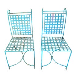 Italian Mid-Century Wrought Iron Patio Chairs, Attributed to Salterini - A Pair