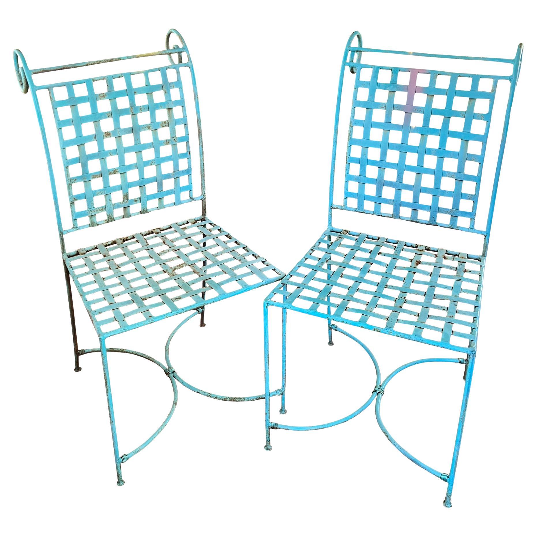 Italian Mid-Century Wrought Iron Patio Chairs, Attributed to Salterini - A Pair