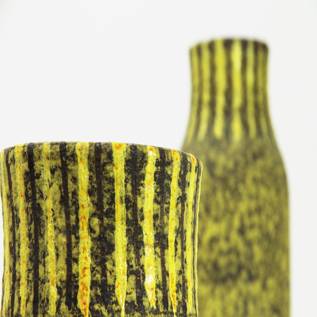 Italian Midcentury Yellow and Black Ceramic Vase, 1950s, Set of 2 5