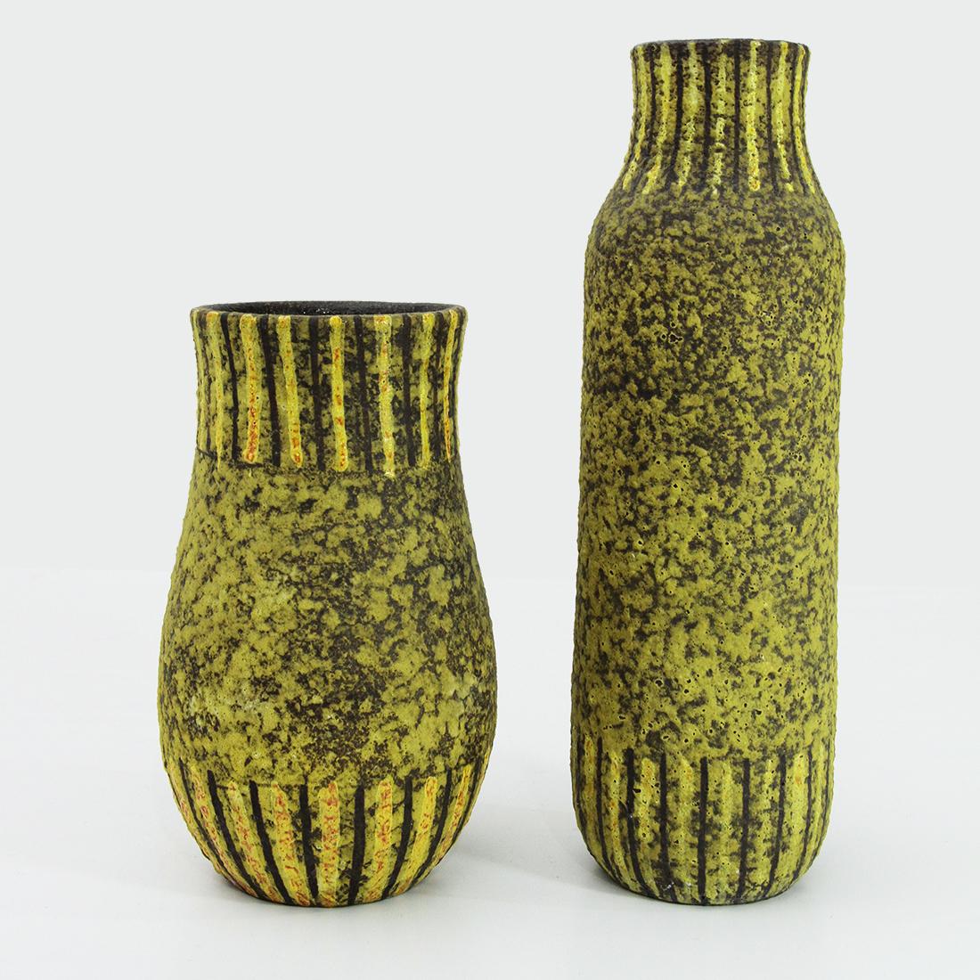 Mid-Century Modern Italian Midcentury Yellow and Black Ceramic Vase, 1950s, Set of 2
