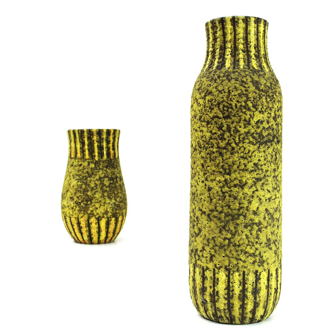 Italian Midcentury Yellow and Black Ceramic Vase, 1950s, Set of 2 In Good Condition In Savona, IT