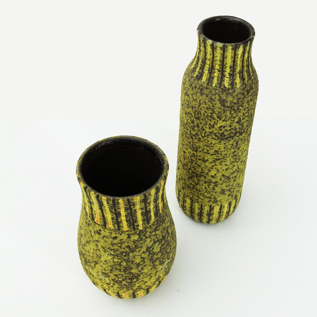 Mid-20th Century Italian Midcentury Yellow and Black Ceramic Vase, 1950s, Set of 2