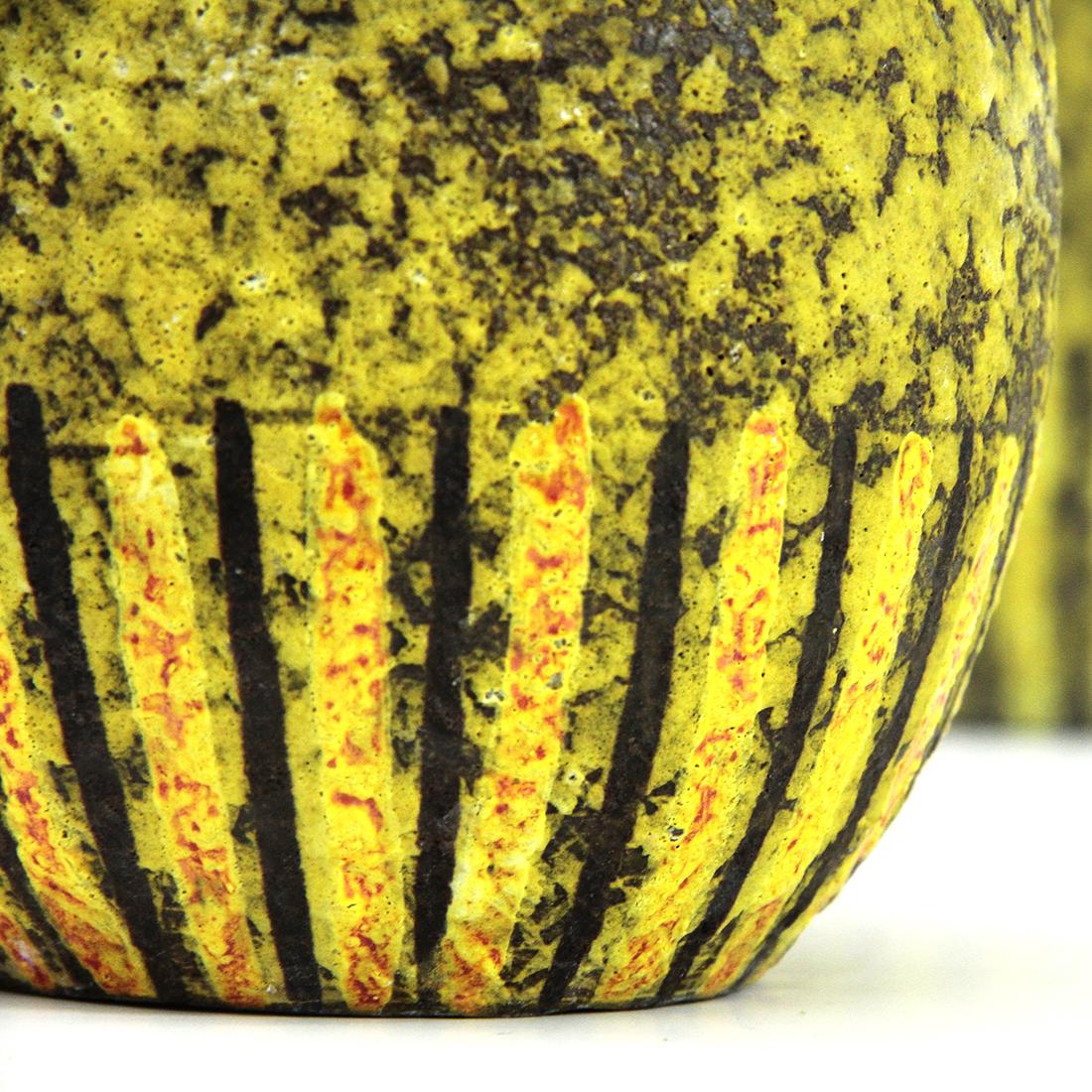 Italian Midcentury Yellow and Black Ceramic Vase, 1950s, Set of 2 4