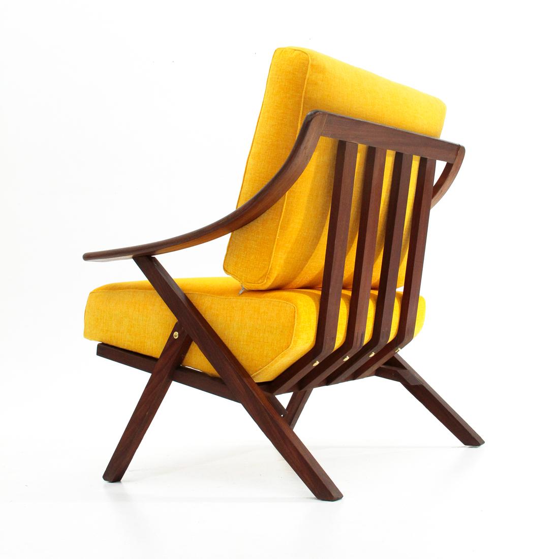 Wood Italian Midcentury Yellow Armchair, 1960s