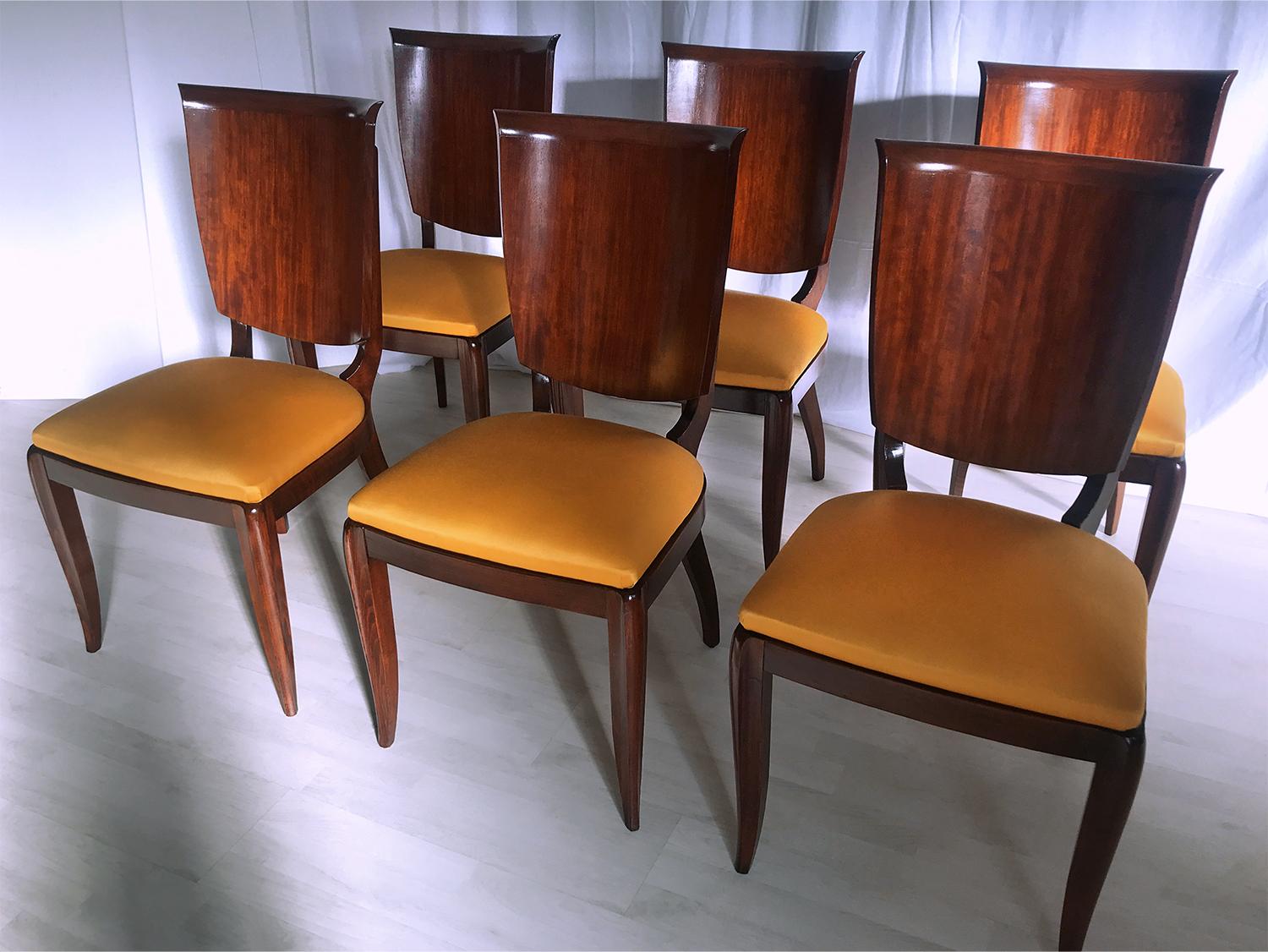 Italian Mid-Century Yellow Dining Chairs by Vittorio Dassi, Set of Six, 1950s For Sale 2