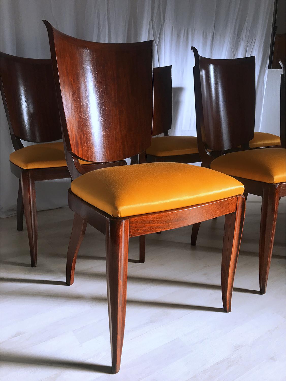 Italian Mid-Century Yellow Dining Chairs by Vittorio Dassi, Set of Six, 1950s For Sale 3