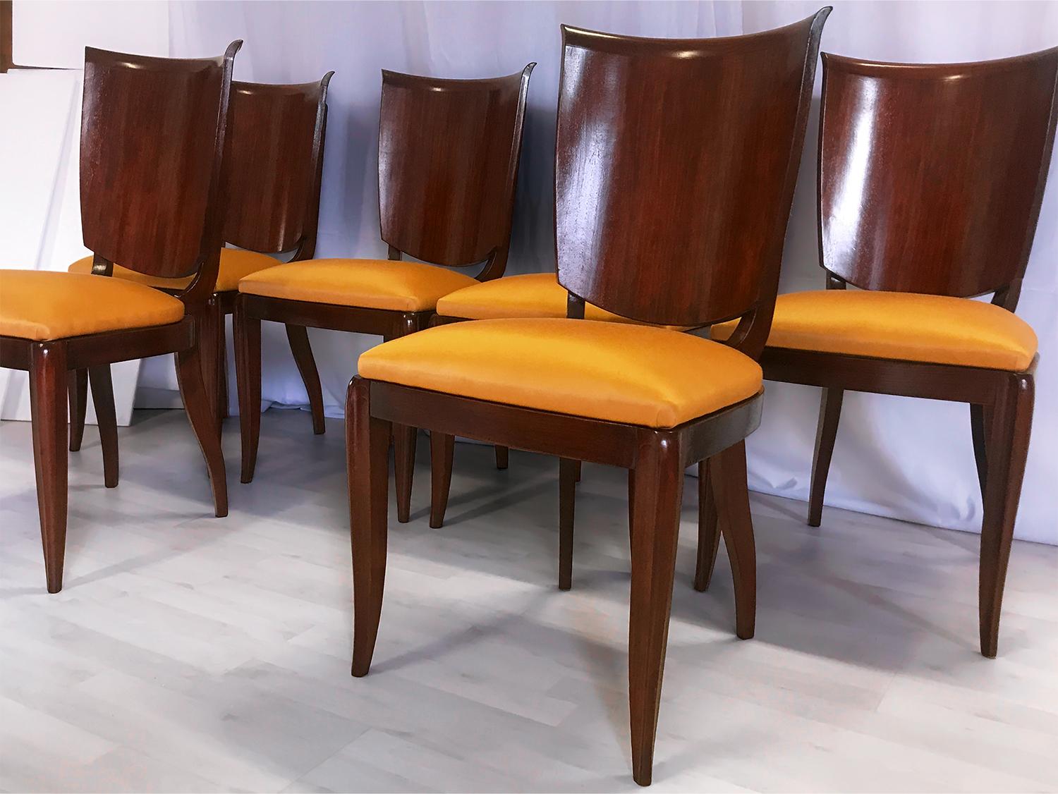 Italian Mid-Century Yellow Dining Chairs by Vittorio Dassi, Set of Six, 1950s For Sale 4