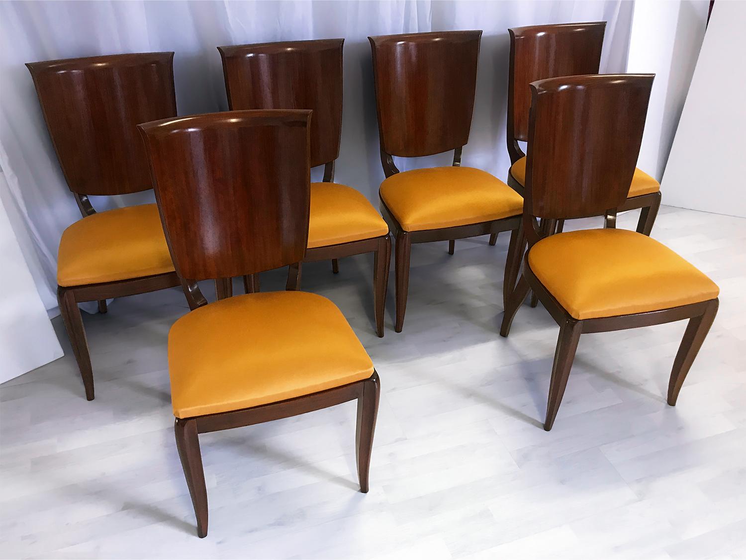 Italian Mid-Century Yellow Dining Chairs by Vittorio Dassi, Set of Six, 1950s For Sale 5