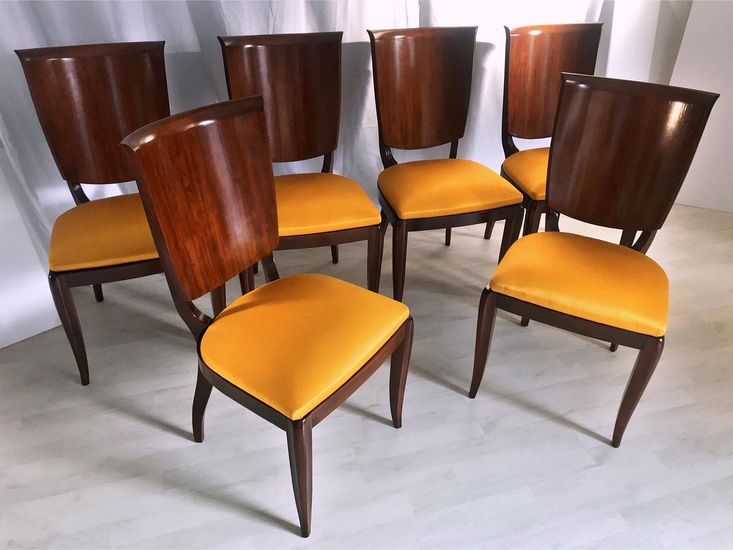 Mid-Century Modern Italian Mid-Century Yellow Dining Chairs by Vittorio Dassi, Set of Six, 1950s For Sale