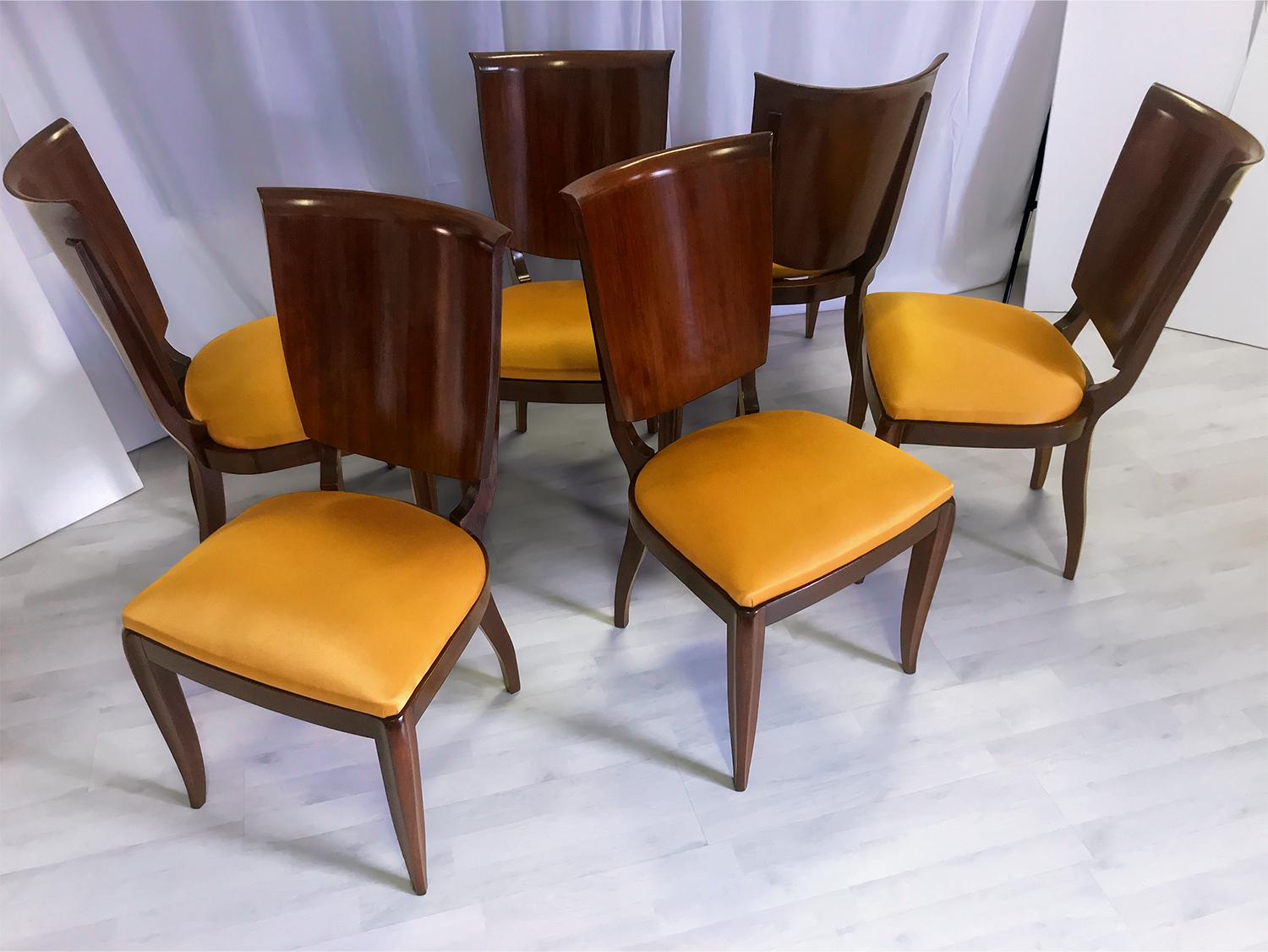 Italian Mid-Century Yellow Dining Chairs by Vittorio Dassi, Set of Six, 1950s In Good Condition For Sale In Traversetolo, IT