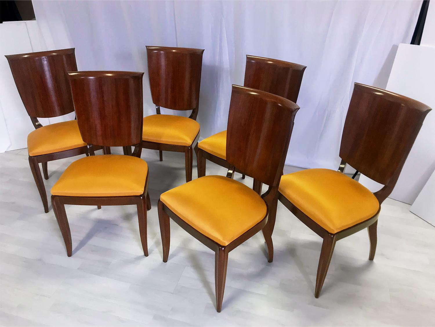 Silk Italian Mid-Century Yellow Dining Chairs by Vittorio Dassi, Set of Six, 1950s For Sale