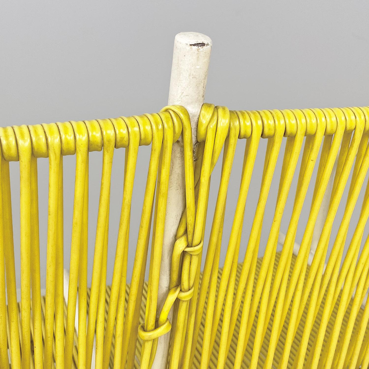 Italian mid century yellow plastic and white metal two seater bench, 1950s For Sale 4