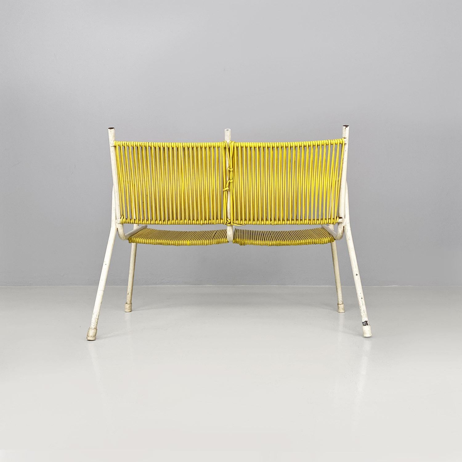 Italian mid century yellow plastic and white metal two seater bench, 1950s For Sale 6