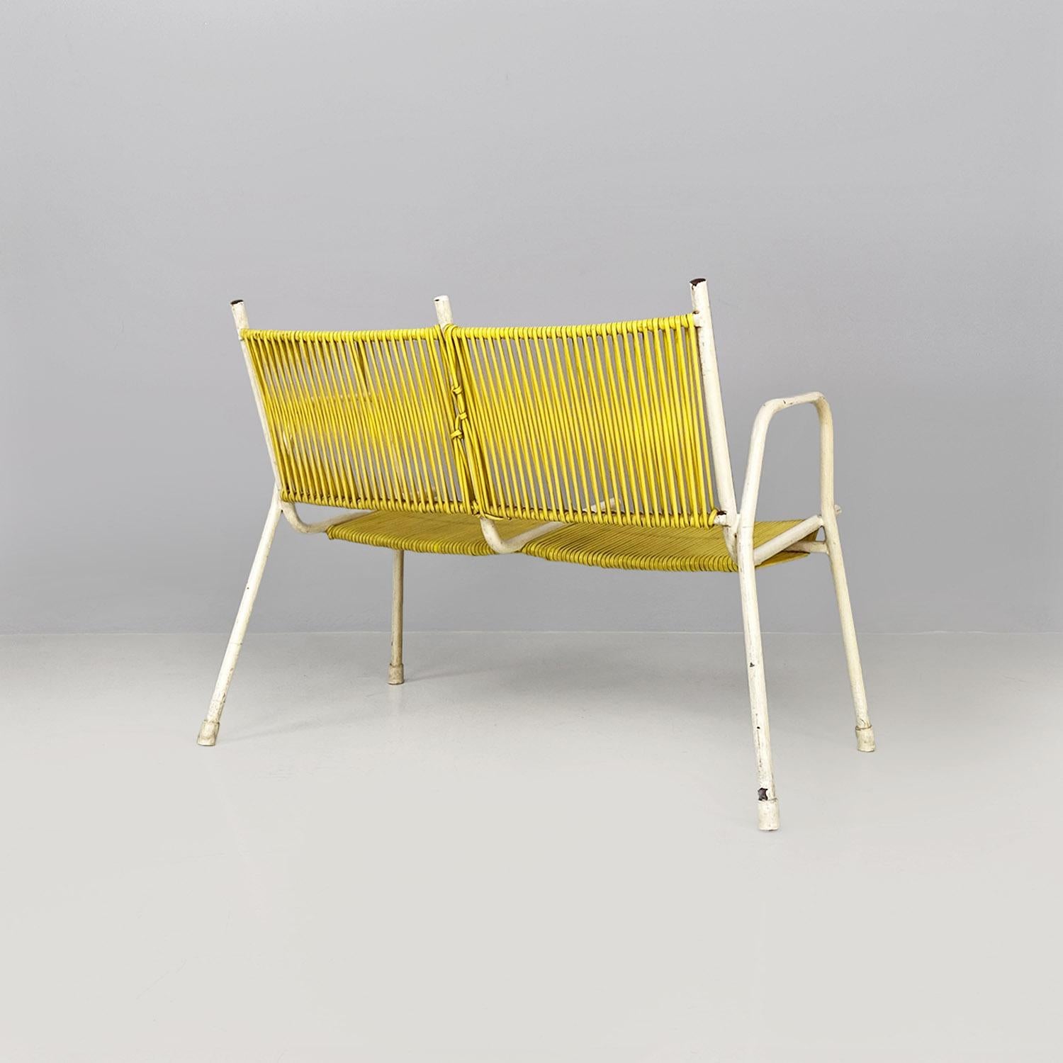 Italian mid century yellow plastic and white metal two seater bench, 1950s For Sale 7