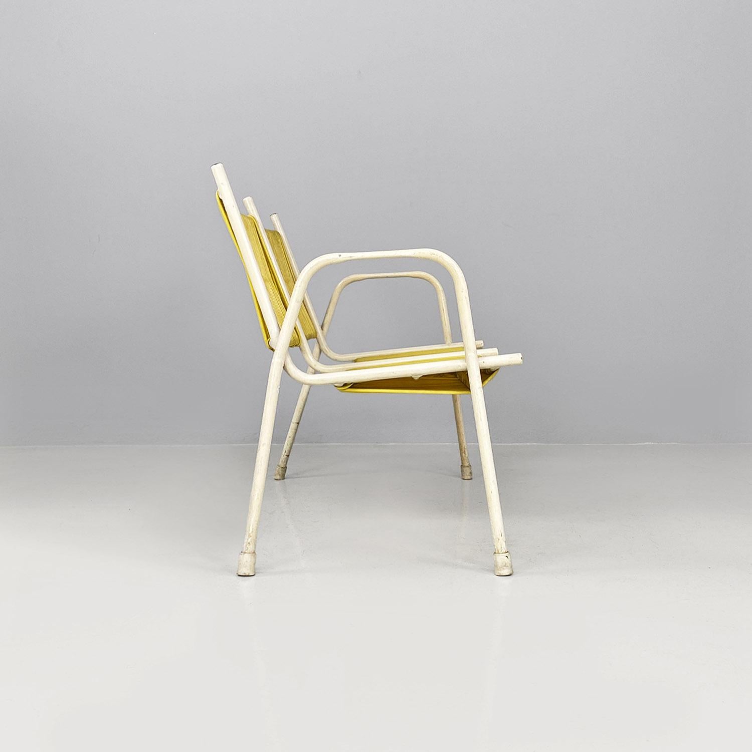 Italian mid century yellow plastic and white metal two seater bench, 1950s For Sale 8