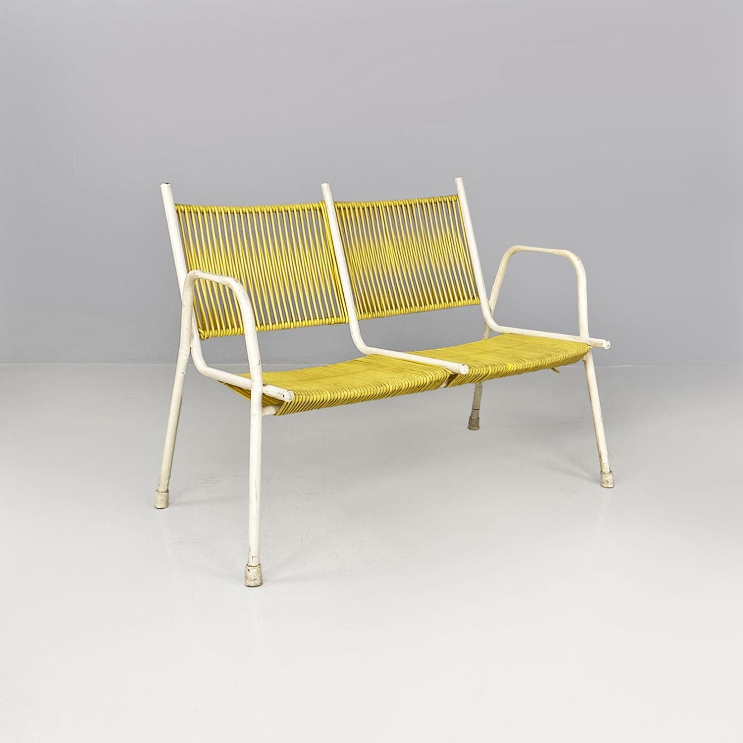 Italian mid century yellow plastic and white metal two seater bench, 1950s For Sale 9