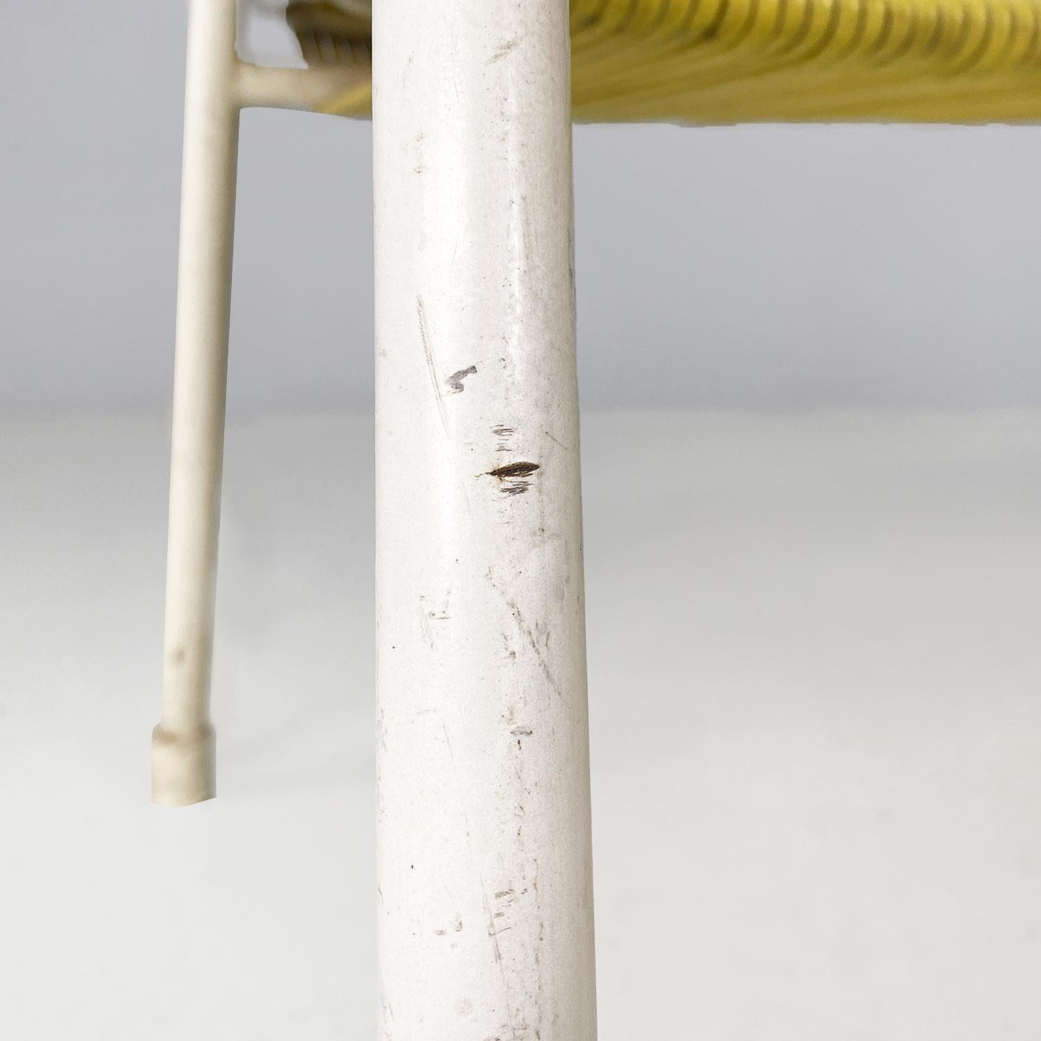 Mid-Century Modern Italian mid century yellow plastic and white metal two seater bench, 1950s For Sale
