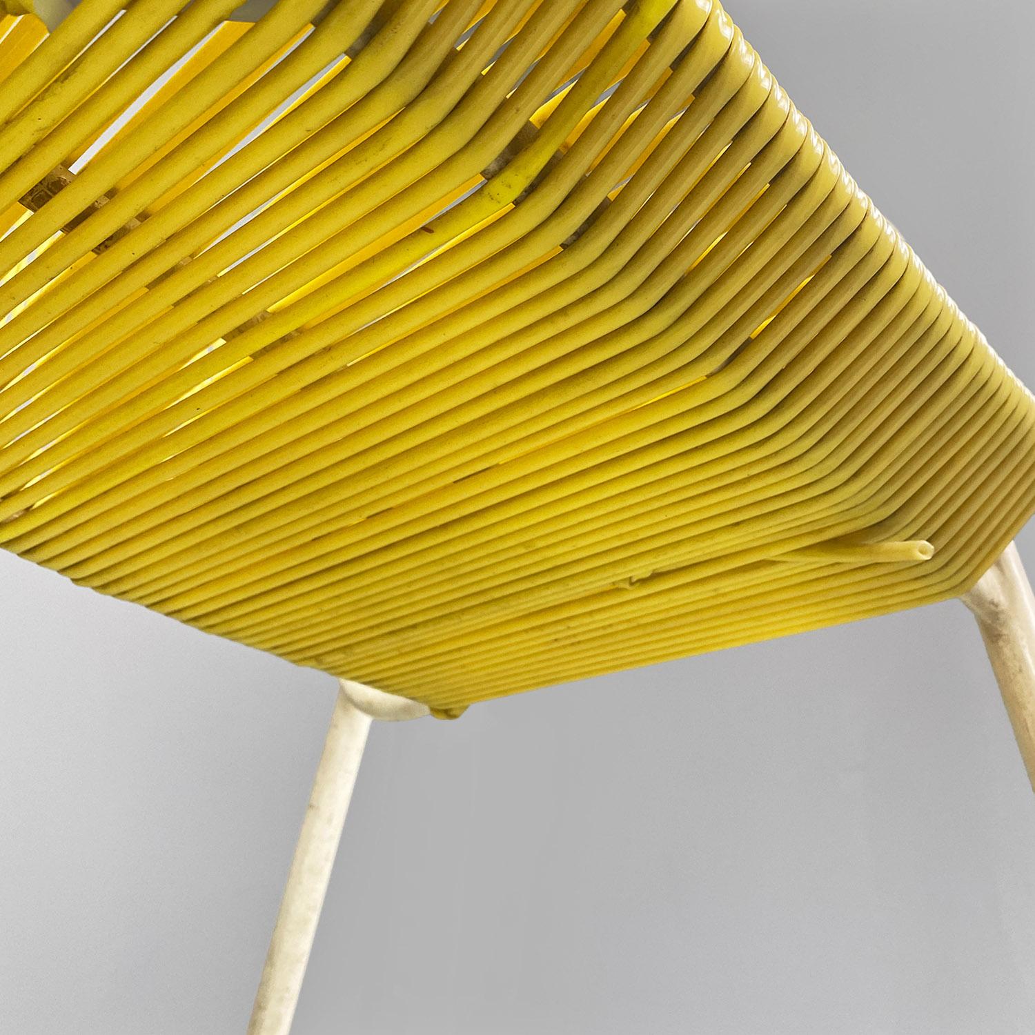 Italian mid century yellow plastic and white metal two seater bench, 1950s In Good Condition For Sale In MIlano, IT