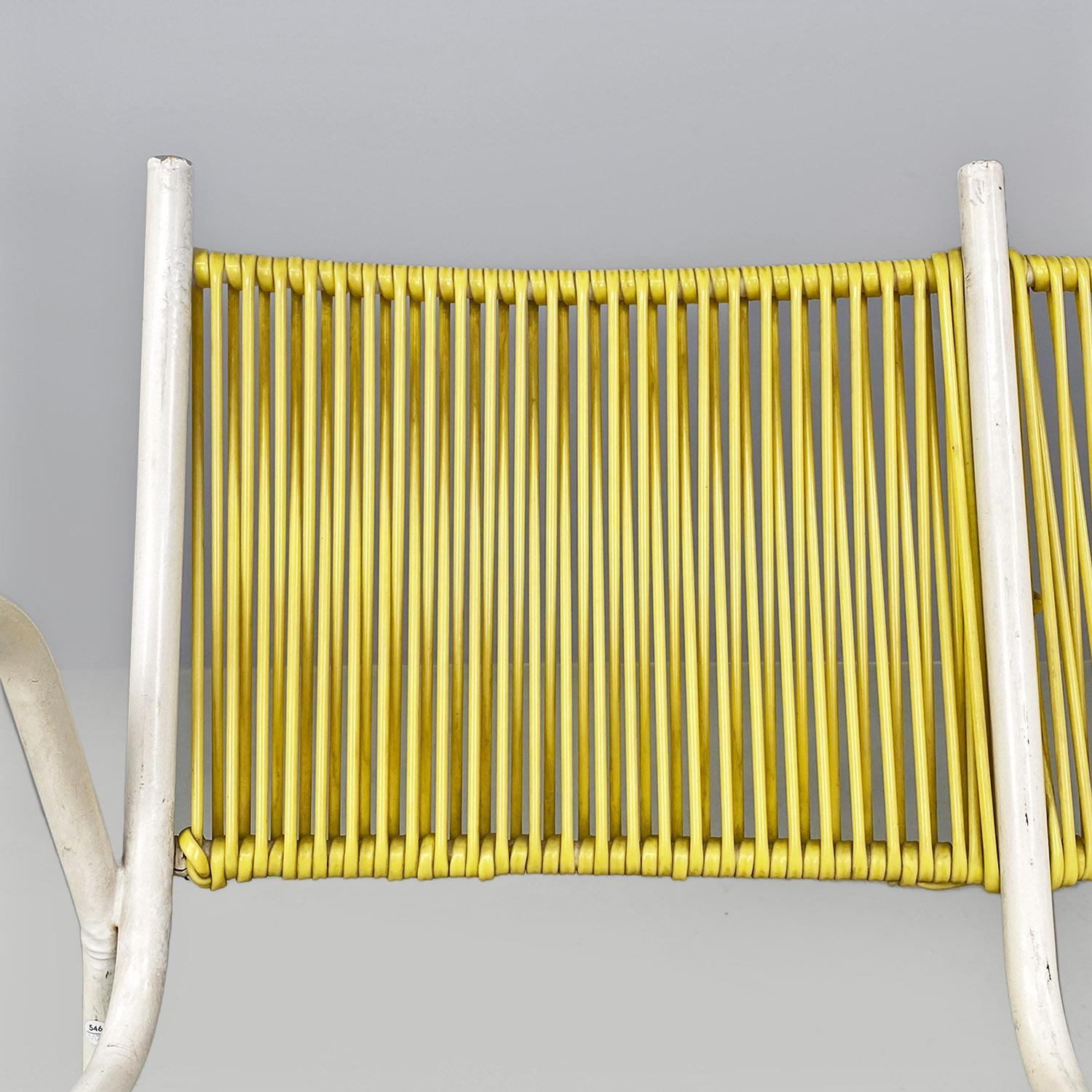 Metal Italian mid century yellow plastic and white metal two seater bench, 1950s For Sale