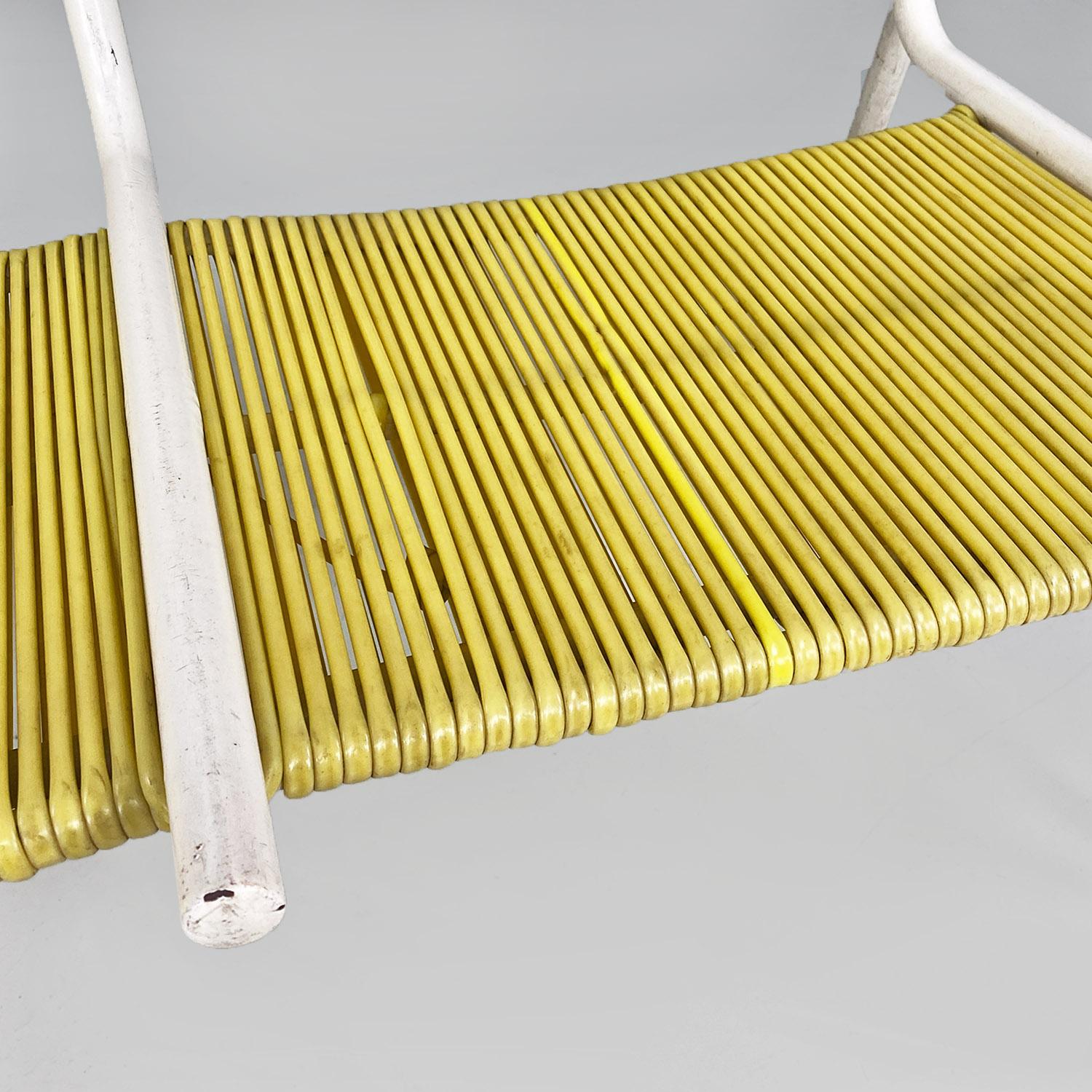 Italian mid century yellow plastic and white metal two seater bench, 1950s For Sale 1