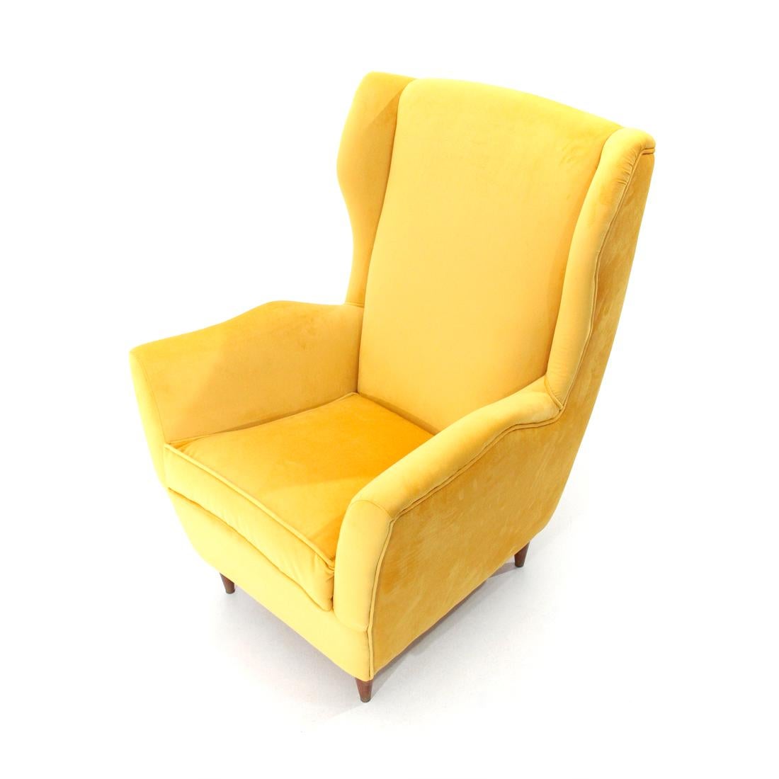 Mid-Century Modern Italian Midcentury Yellow Velvet Armchair, 1950s