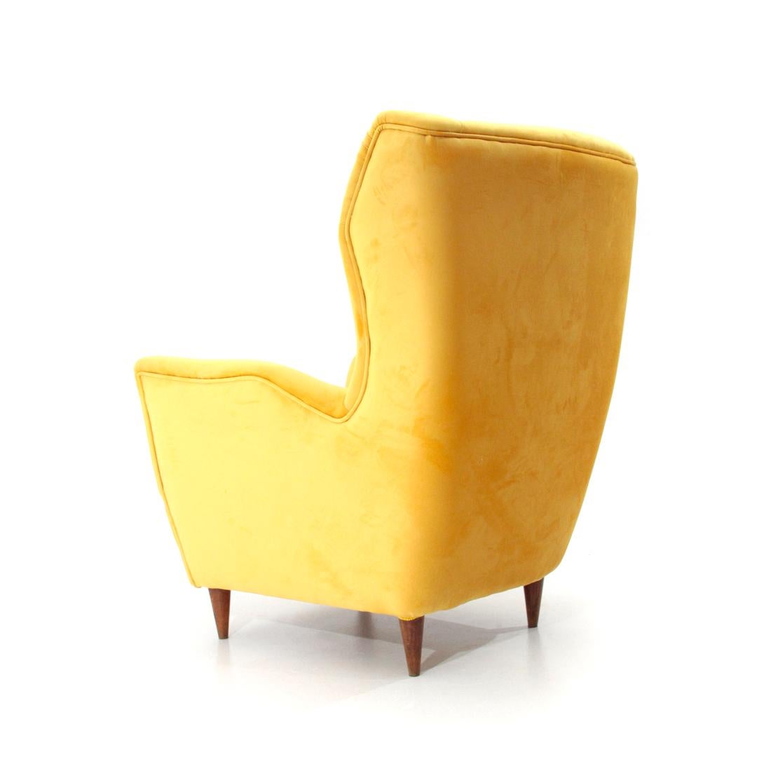 Italian Midcentury Yellow Velvet Armchair, 1950s 2
