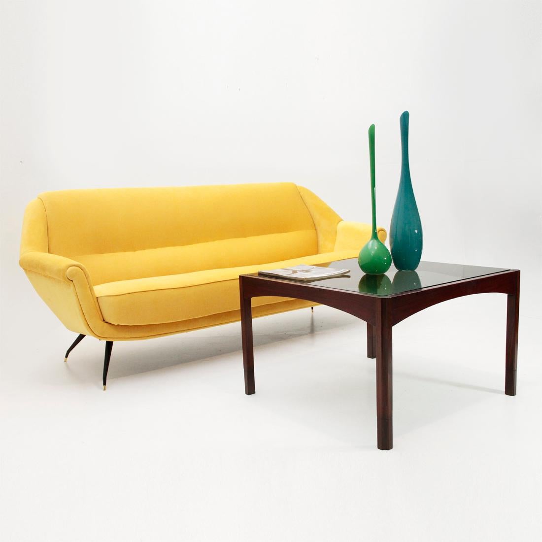 Italian Mid-Century Yellow Velvet Sofa, 1950s 5
