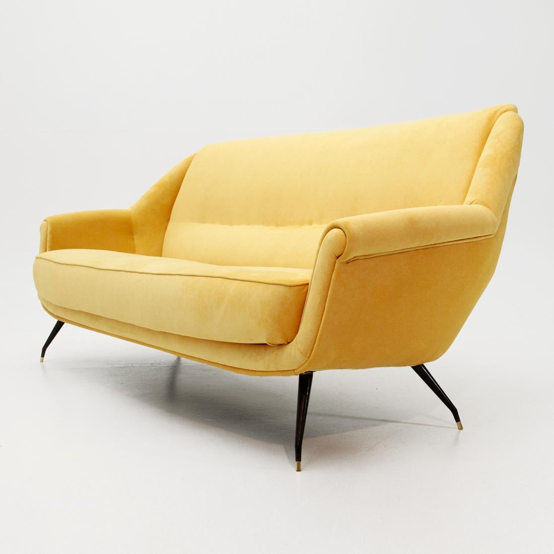 Mid-Century Modern Italian Mid-Century Yellow Velvet Sofa, 1950s
