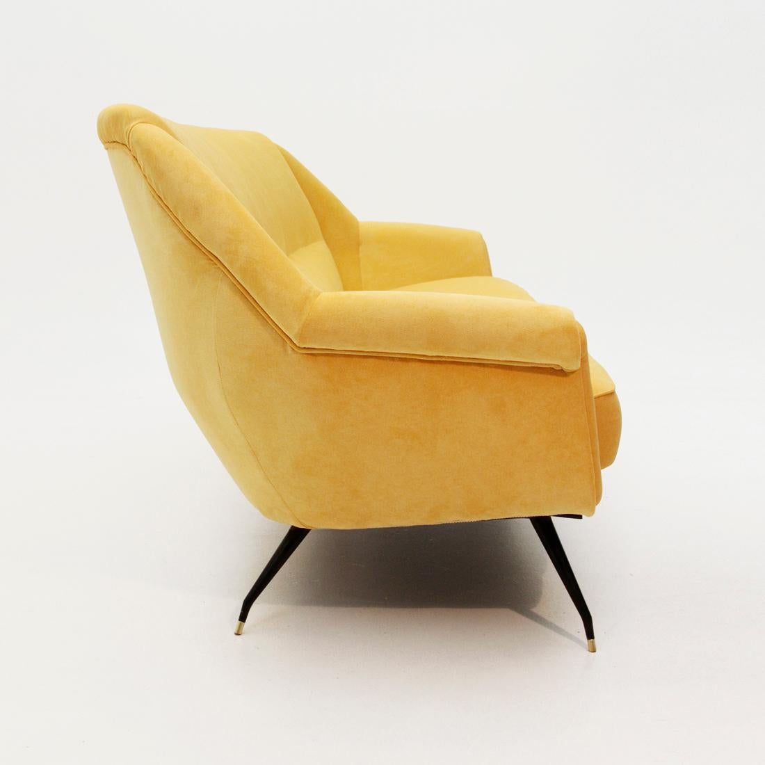 Mid-20th Century Italian Mid-Century Yellow Velvet Sofa, 1950s